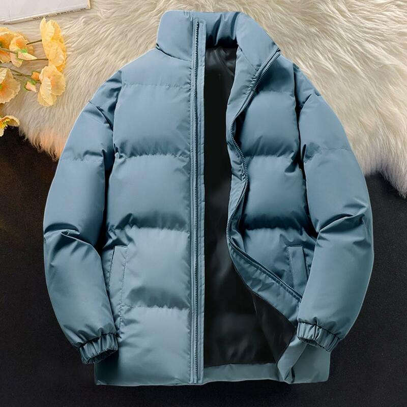 Padded Jacket Winter Cotton Coat with Stand Collar Zipper Closure Thick Padded Unisex Outdoor Jacket for Neck Protection