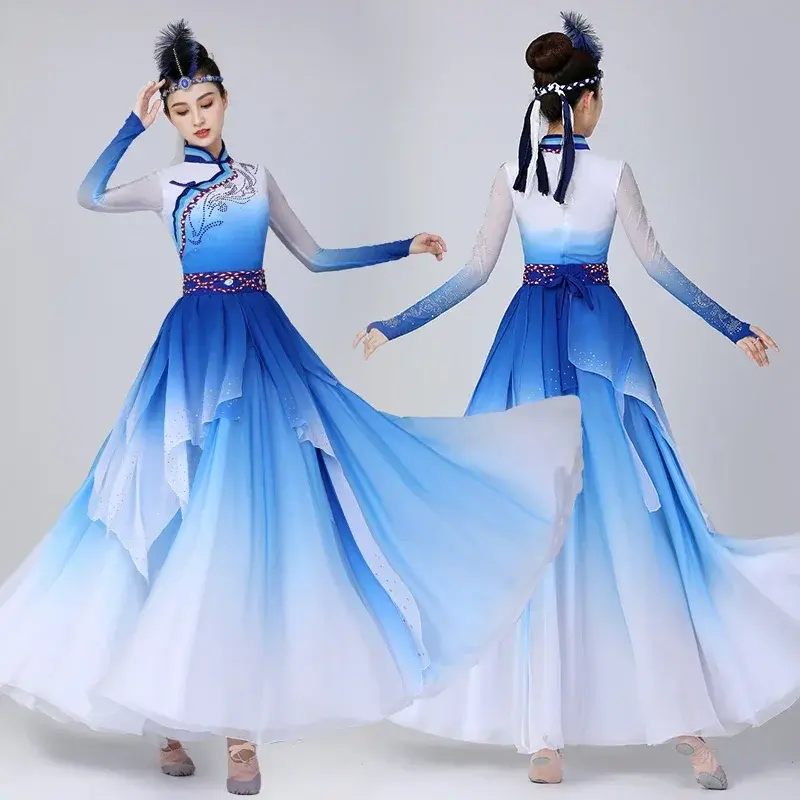 Mongolian Dance Costume Chinese Ethnic Style Adult Minority Costumes Dress Tibetan Dance Costume Practice Skirt Performance