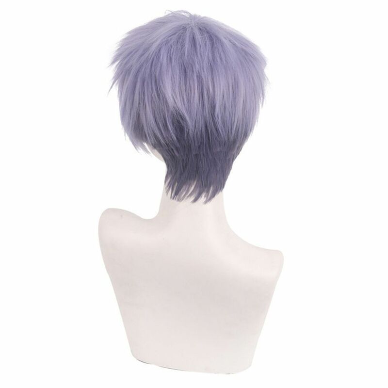 Mieszane szare niebieskie fioletowe połamane krótkie włosy Cosplay peruki syntetyczne włosów