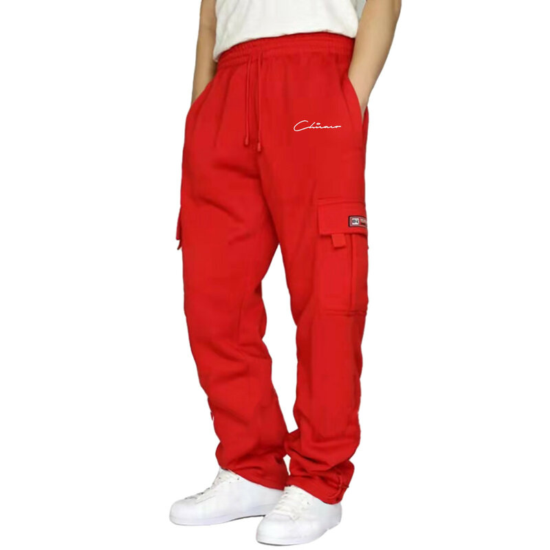 2024 New Autumn Sweatpants Men Multi-Pockets Drawstring Cotton Casual Cargo Pant Male Loose Straight Trousers Large Size