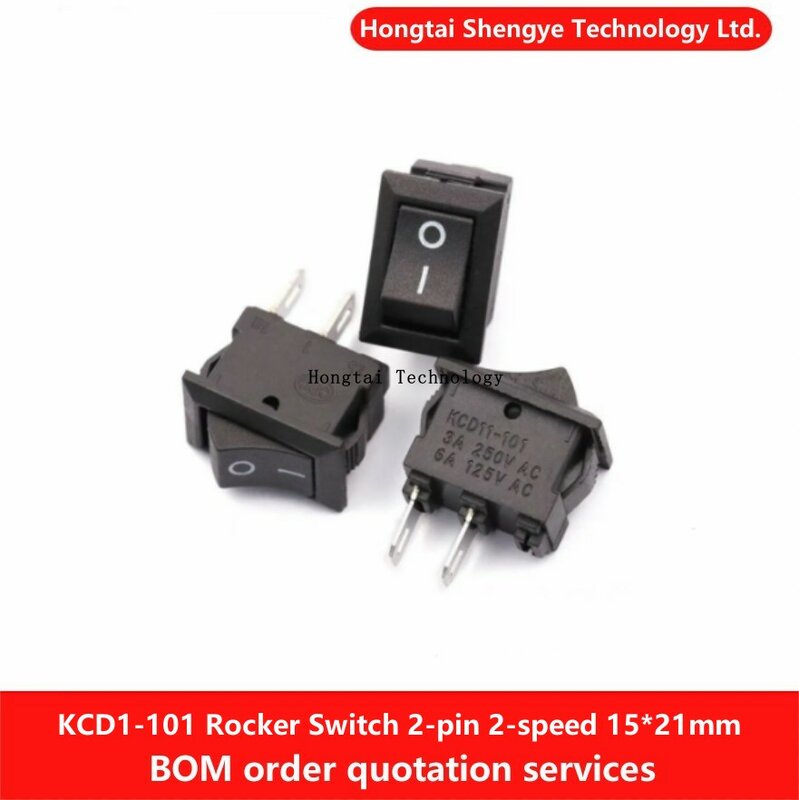 KCD1-101 Interruptor basculante para barco, 2 pinos, 2 velocidades, um ligar/desligar, 15x21mm, preto, vermelho, branco
