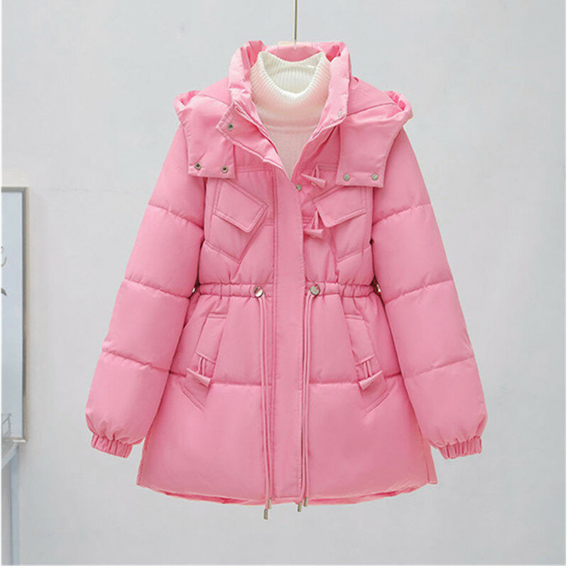 Piumino invernale Parker cappotto donna moda coreana con cappuccio antivento caldo soprabito donna cerniera Lace-UP Slim giacca donna 2385