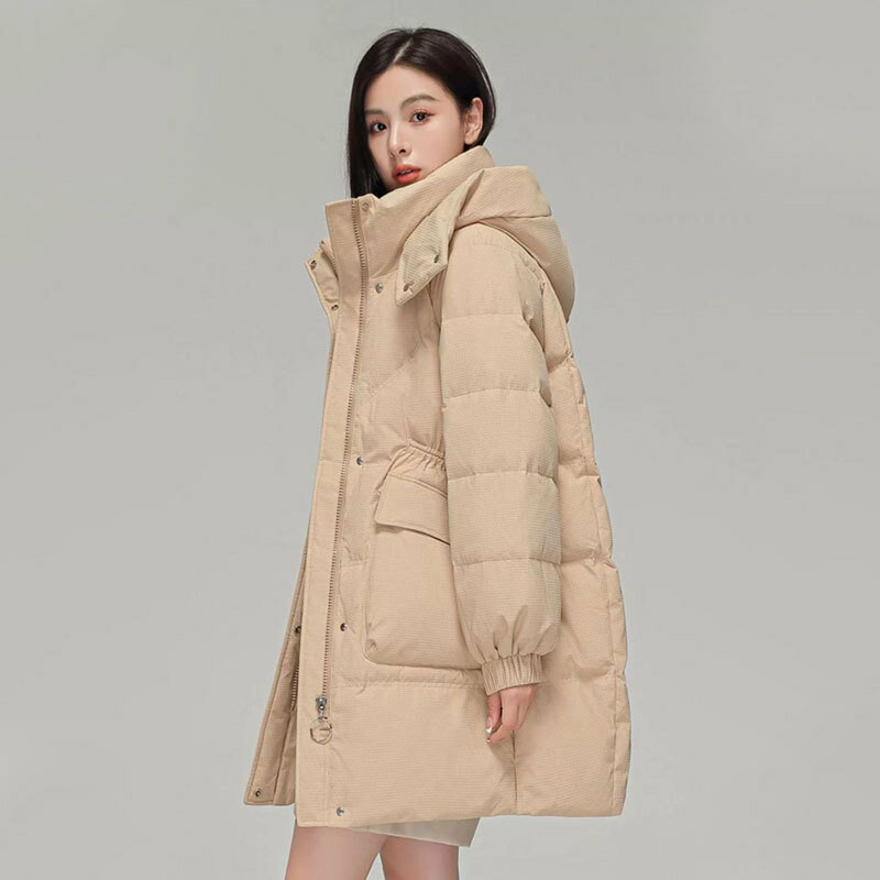 Manteau à capuche mi-long en duvet de canard blanc pour femme, parka épaissie, pardessus de loisirs, vêtements de neige, mode coréenne, hiver, nouveau