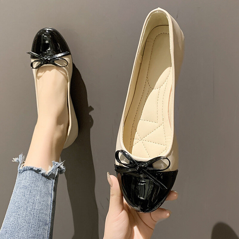 Zapatos planos de punta redonda para Mujer, mocasines cómodos sin cordones con lazo, a la moda