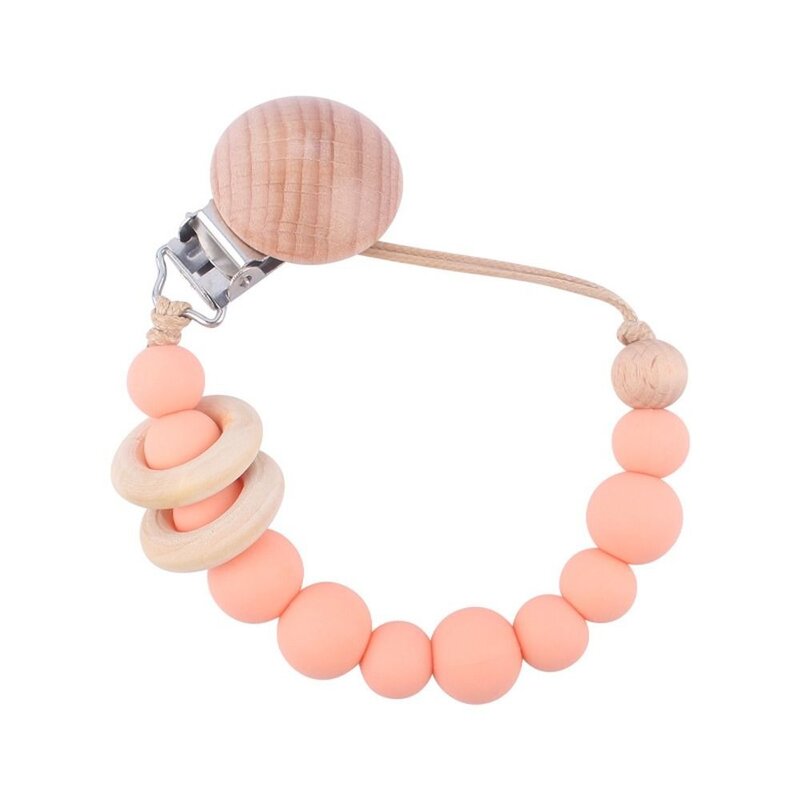 Useful Safety Wooden Food Grade Multi-color Anti-drop Beech Wood Molar Chain Lanyard Baby Pacifier Chain Pacifier Clips Chains