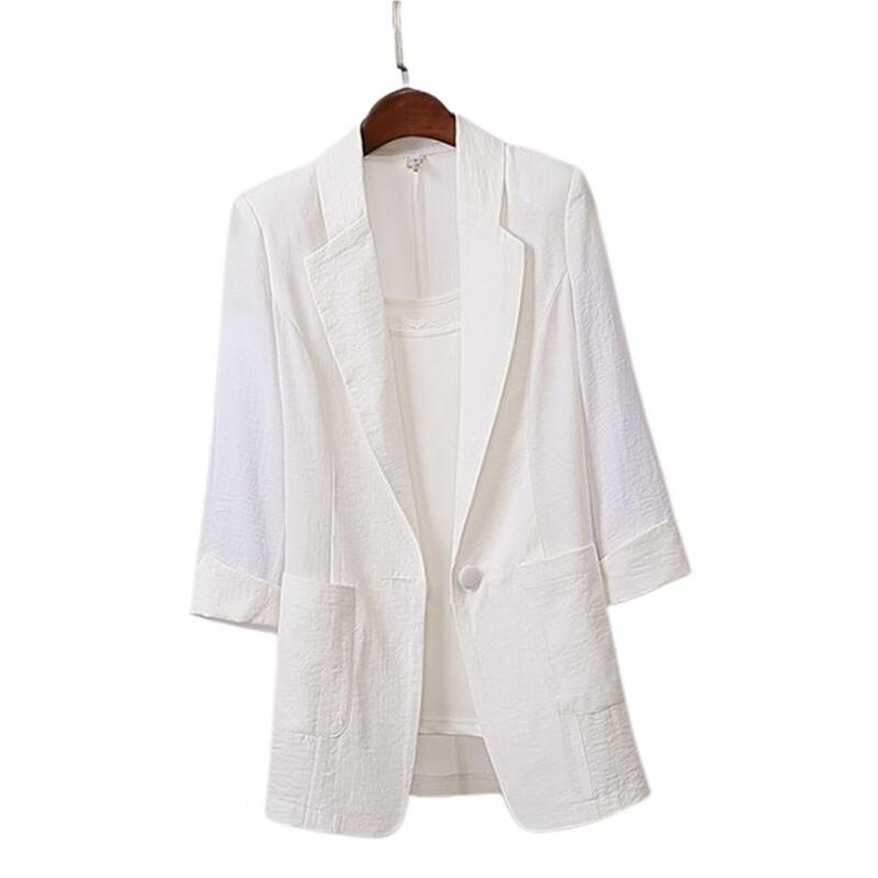 Jaket jas klasik untuk kantor wanita, Blazer kerah Lapel temperamen warna Solid