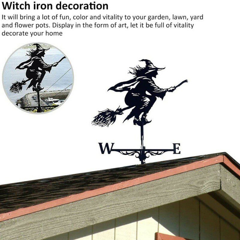 Metal Weathervane,Witch Iron Weather Vane,Sea Rover Wind Direction Indicator Garden Decoration Outdoor Roof Decoration Gardening