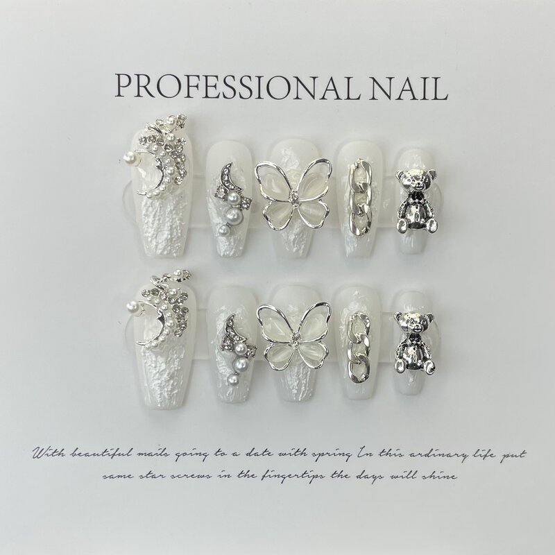 Barock Schmetterling handgemachte Nägel drücken auf volle Abdeckung Maniküre Bär Diamant falsche Nägel tragbar künstlich mit Werkzeugs atz