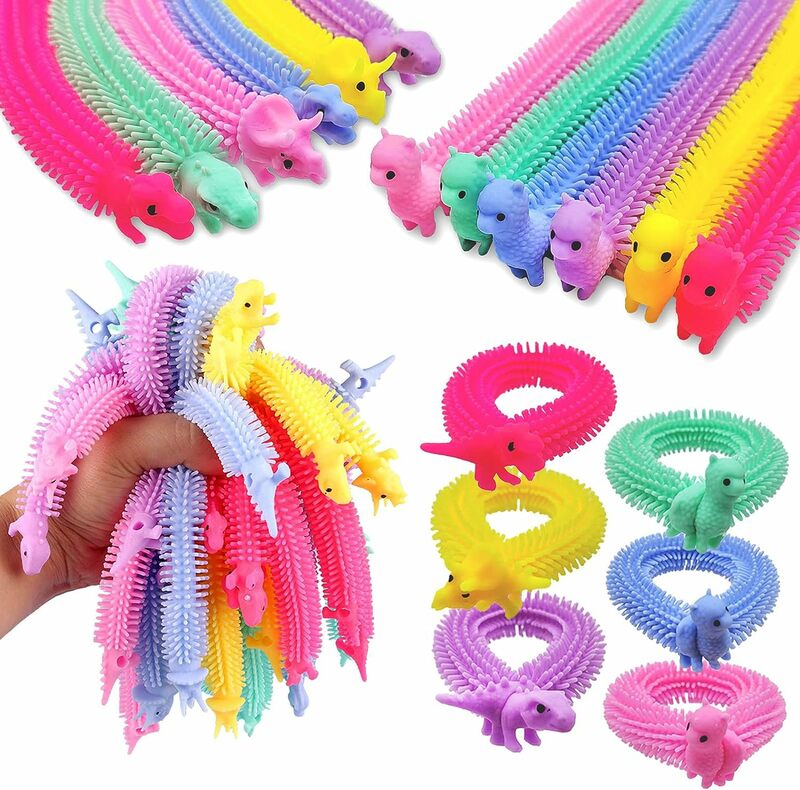 60Pcs Of Children's Stress Relief And Kneading Toys Caterpillars Colorful Figurines Fun Toys Christmas Halloween Gifts Random
