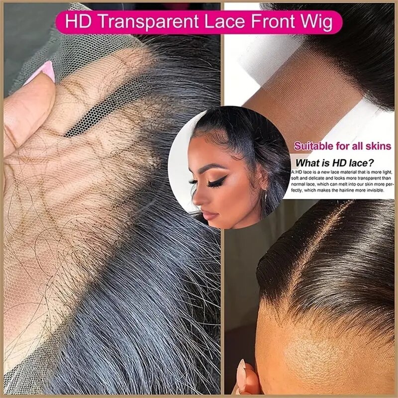 Perruques de cheveux humains droites pour femmes noires, dentelle transparente HD, perruques courtes Bob, perruques Remy, en vente, 13x4