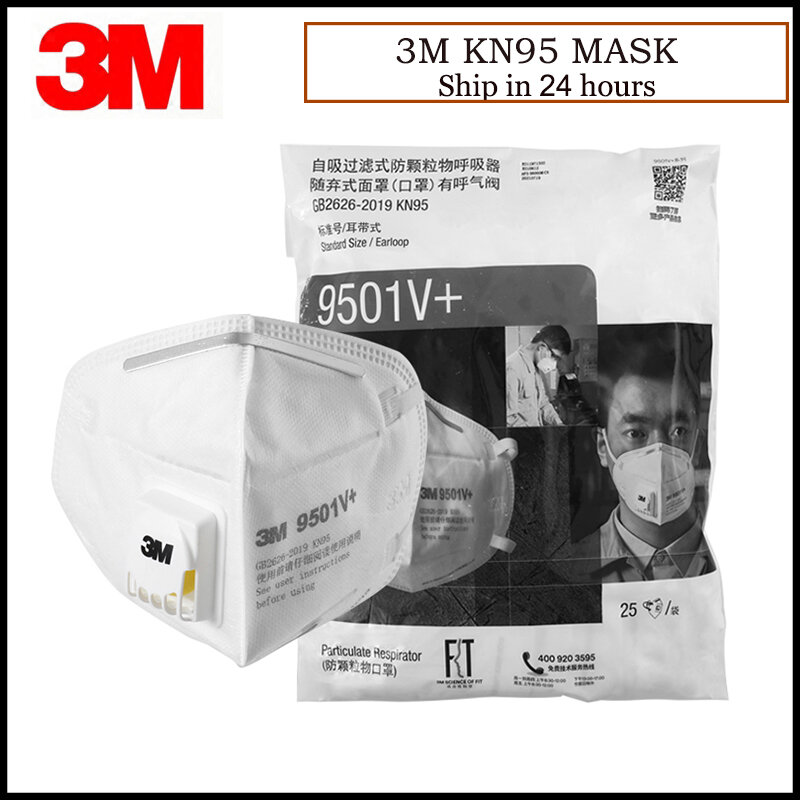 Máscara protetora kn95 respiradora, máscara antifumaça com filtro de partículas, disponível nos tamanhos de 25 m, 9501v +/9502v +