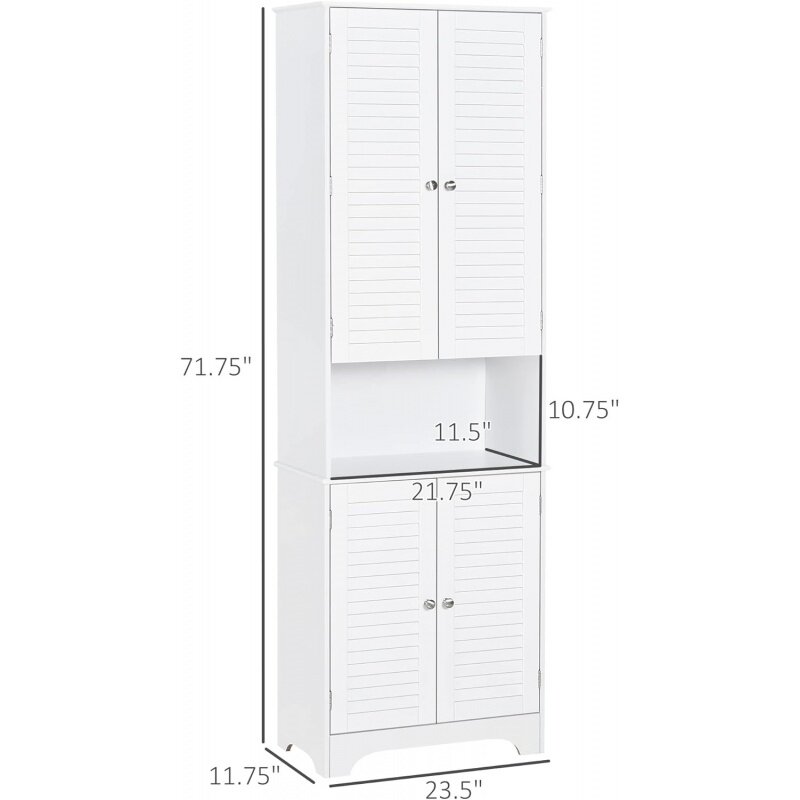 HOMCOM Tall Narrow Bathroom Storage Cabinet with Doors and Shelf Adjustability, Freestanding Linen 2 Cabin