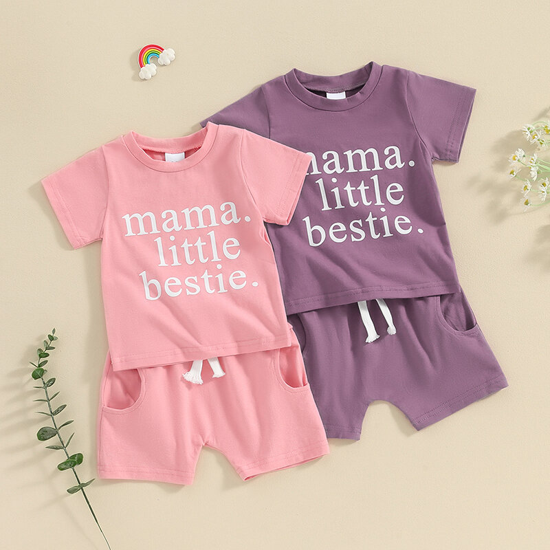Lioraitiin 0-3Y Toddler Baby Girl Clothes Short Sleeve Letter Print T Shirt Tops and Stretch Shorts Summer Outfit