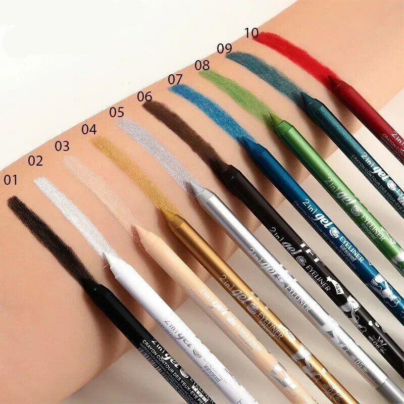 Pensil Gel Eyeliner 2 In 1 Tahan Air Tahan Lama Biru Putih Hitam Coklat Mudah Dipakai Makeup Eyeliner untuk Mata 7 Warna