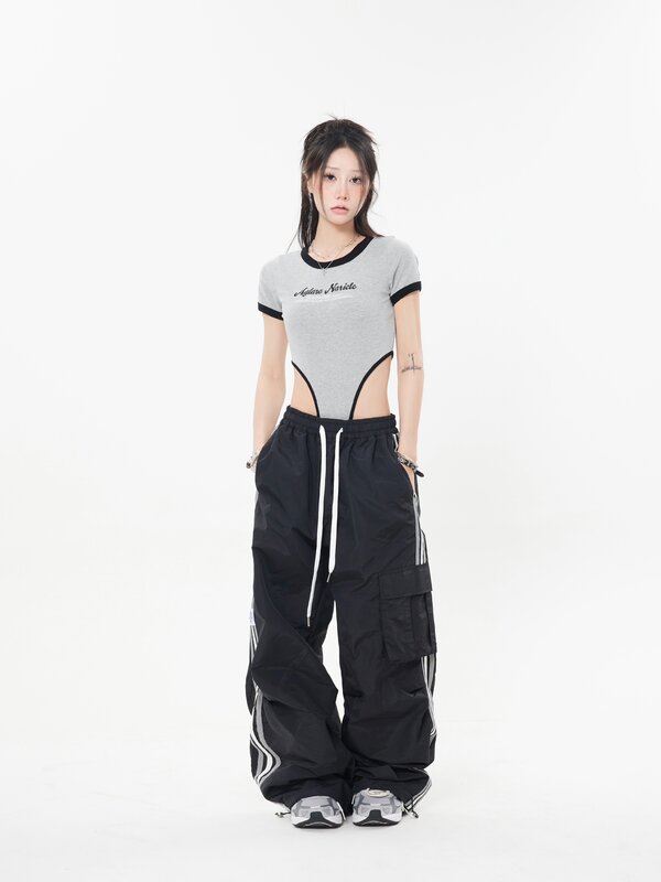 Y2K kobiety Streetwear Techwear Vintage Cargo w koreańskim stylu oversize spodnie spadochronowe męskie spodnie dresowe szerokie nogawki spodnie do biegania ubrania