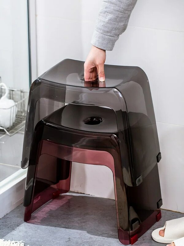 สตูลห้องน้ำเฟอร์นิเจอร์โปร่งใส PCTG พลาสติกสตูลรองเท้า Designer Antiskid ผู้สูงอายุอาบน้ำเก้าอี้ที่นั่...