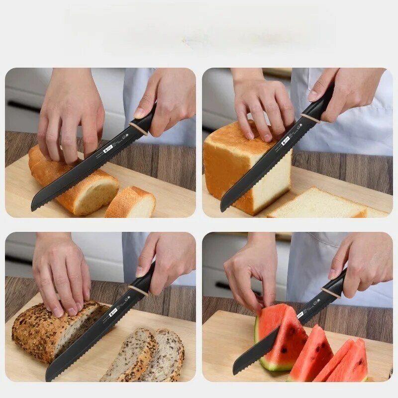 Pisau roti tahan karat baja tahan karat pisau gerigi untuk mengiris baguette dan sandwich pisau pengiris roti bakar rumah