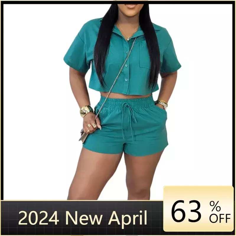 Afrika Kleidung S-3XL 2 Stück afrikanische Kleidung für Frauen Sommer Mode Kurzarm V-Ausschnitt Top kurze Hose passende Sets Outfits