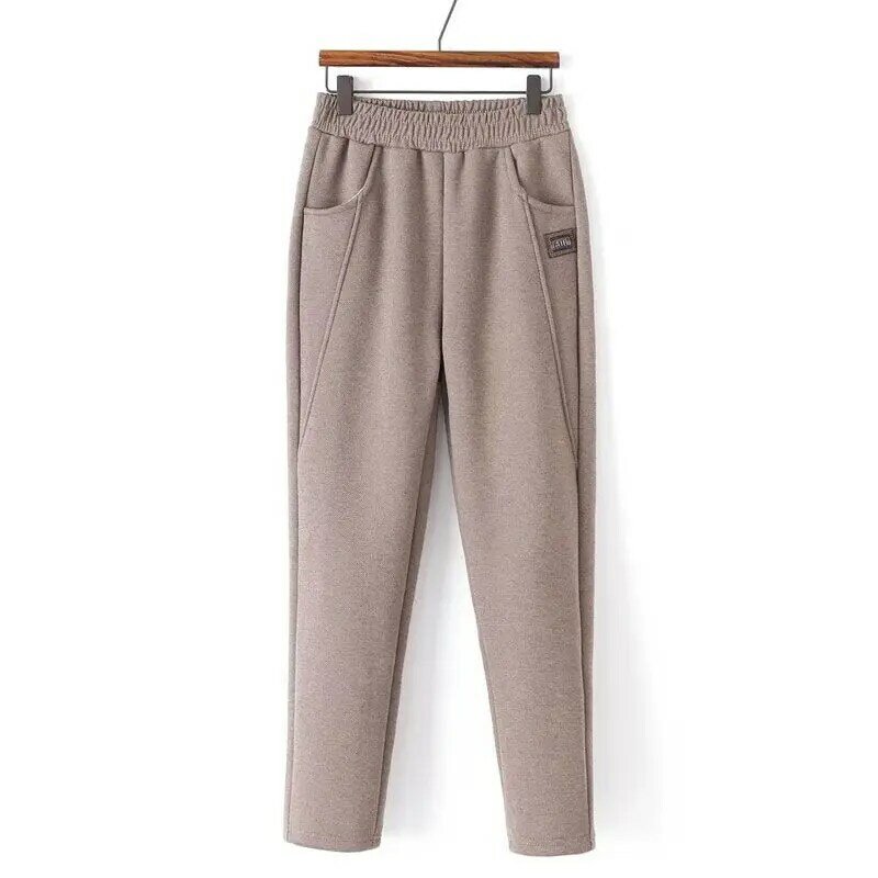 Pantalones rectos de cintura elástica para mujer, de Color sólido ropa Vintage, delgada e informal, a la moda, para oficina, 2023