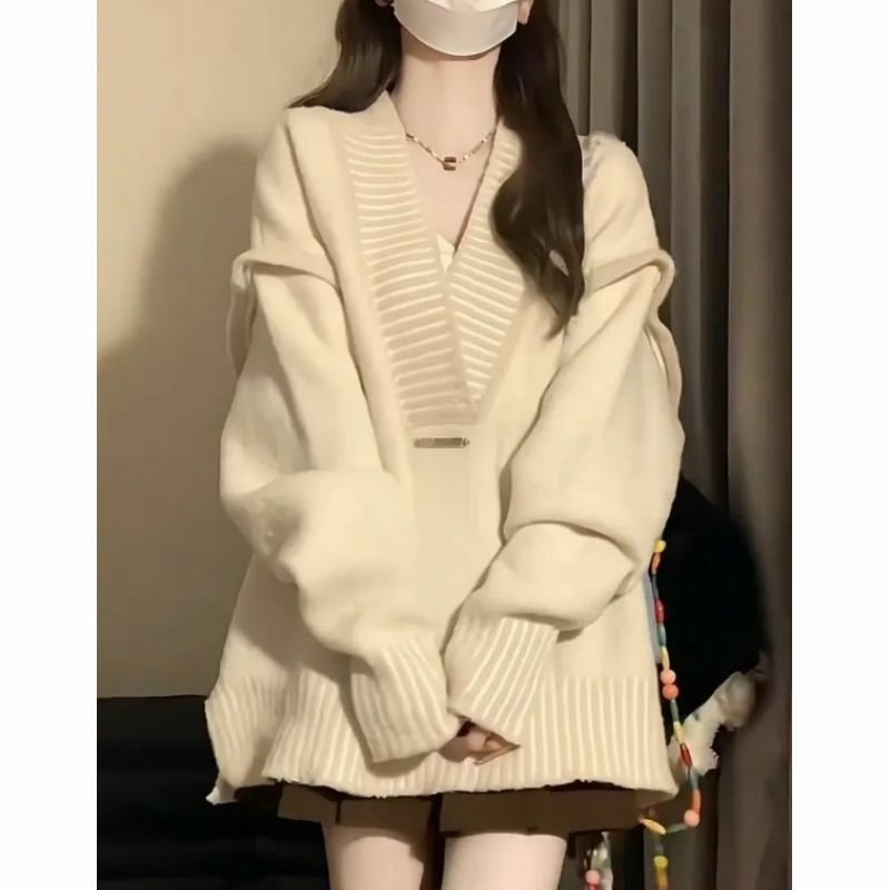 Baggy Pullovers Solid Sweaters Casual Long Sleeve Autumn Knitwear Clothing Pull Femme All-match Elegant Lovely Aesthetic