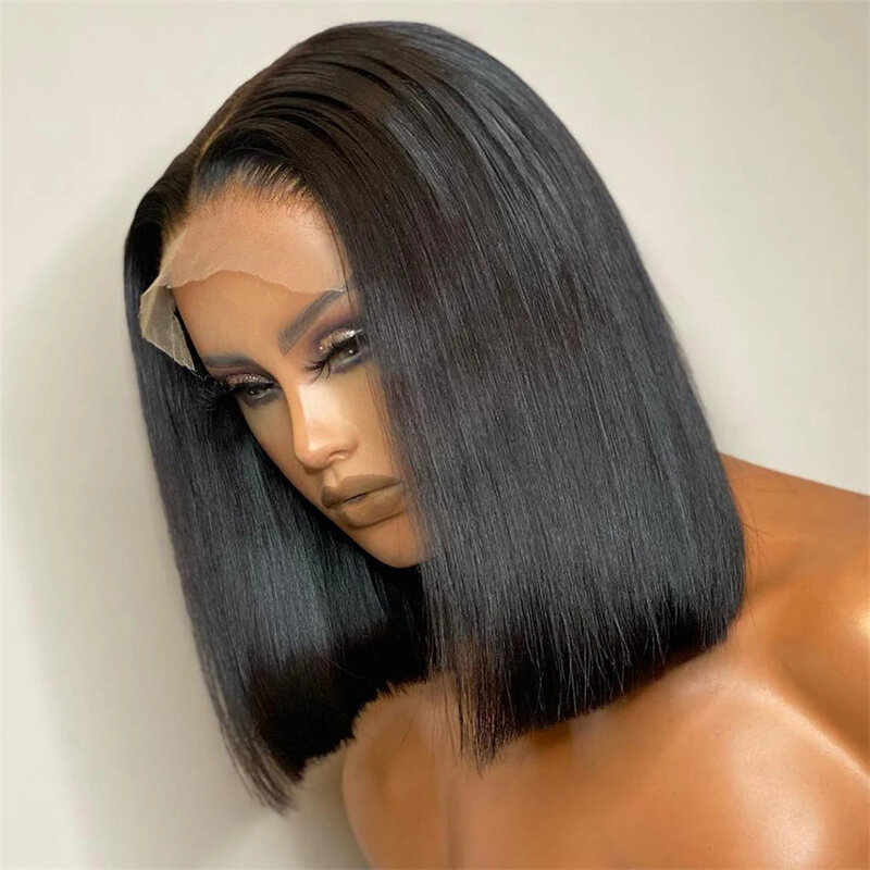 Perucas dianteiras do cabelo humano do laço para mulheres, brasileiro, natural, curto, pre arrancado, reto, Bob, fechamento, 13x4, 4x4
