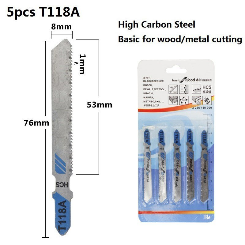 Hoja de sierra HCS de 5/10 piezas, vástago en T para herramientas de corte de madera, T118A, T118B, T118G