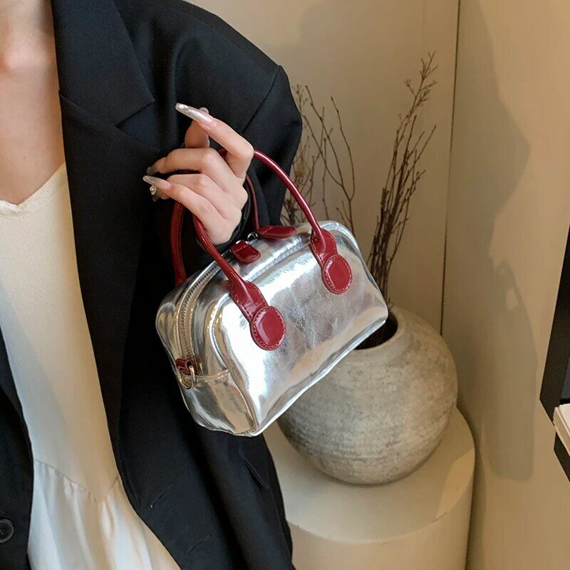Mini Gold Cute PU Leather Shoulder Bag Lady Silver Handbags and Purses Women 2024 Korean Fashion Solid Color Crossbody Bag