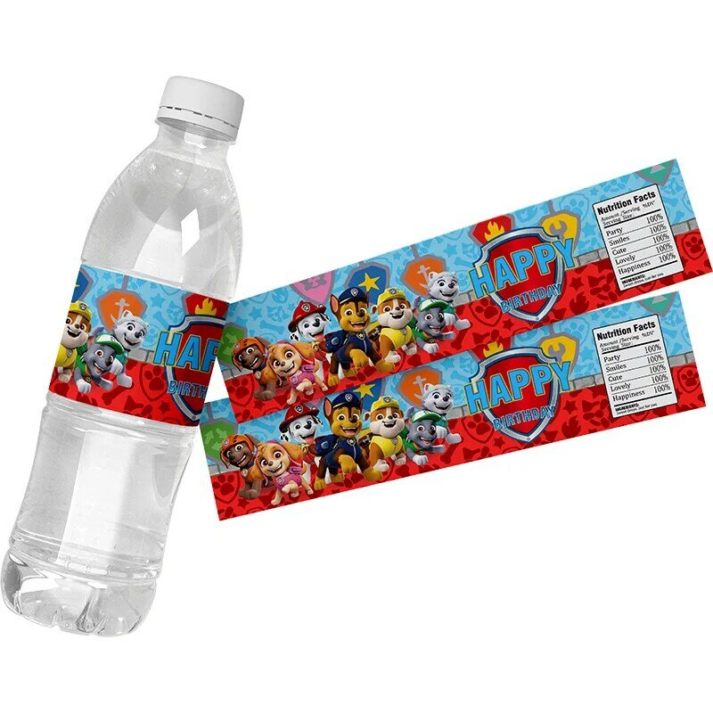 24pcs Paw Patrol Theme Water Bottle Stickers Labels Baptism Baby Shower Birthday Decor Supplies Dogs Party Water Bottle Wrappers