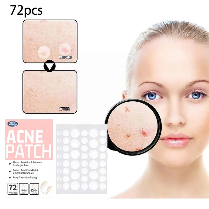 72Pcs Invisible Acne Patches Removal Pimple Anti-Acne Hydrocolloid Patches Spots Marks Concealer Repair Sticker Waterproof Box