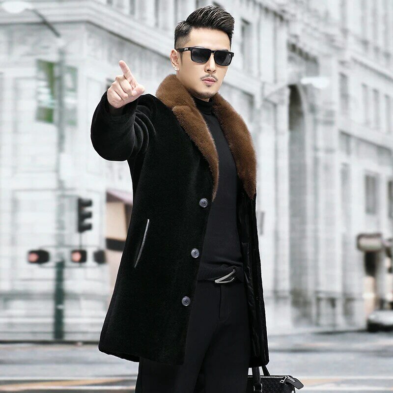 2023 inverno moda uomo vera pelliccia di visone collo cappotti maschio pecore tosatura giacche uomo monopetto capispalla in vera pelliccia P509