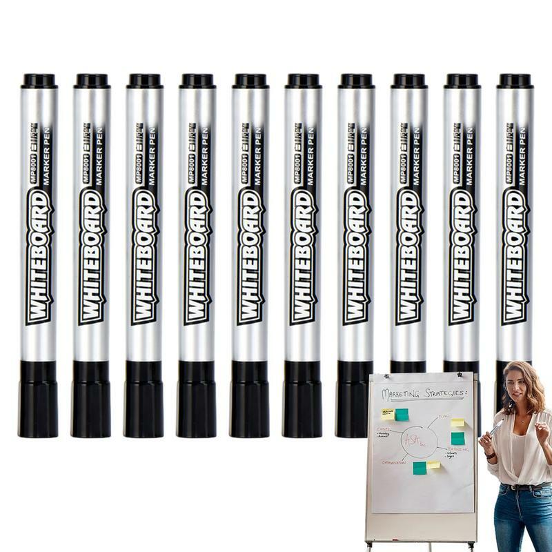Whiteboard Pens Pack Waterproof Wet Erase Markers 10 Pcs Black Whiteboard Markers For Dry Erase & Wet Erase Whiteboard Pens For