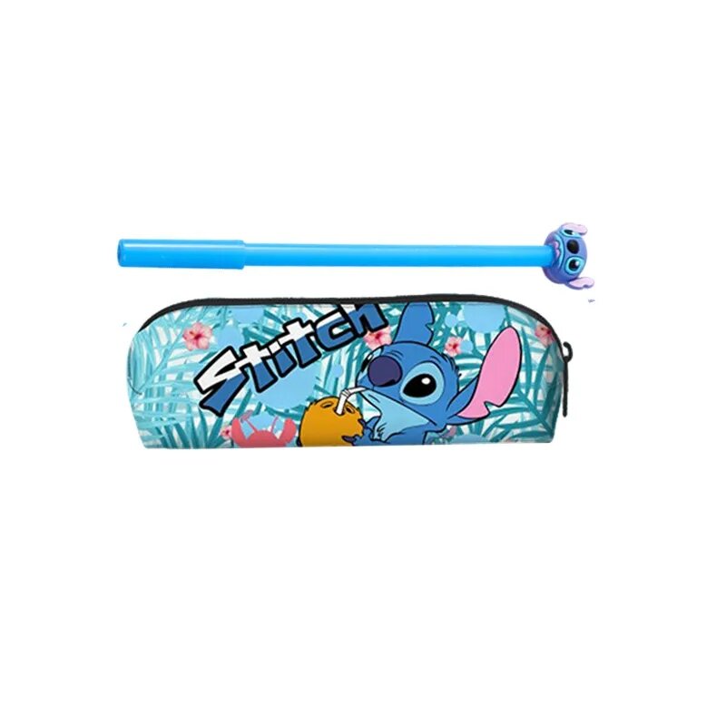 2pcs Disney Anime Lilo & Stitch Pencil Case pen set Kawaii Stitch Print Pen Bag Cartoon Students Storage Bag Stationery Toy Gift