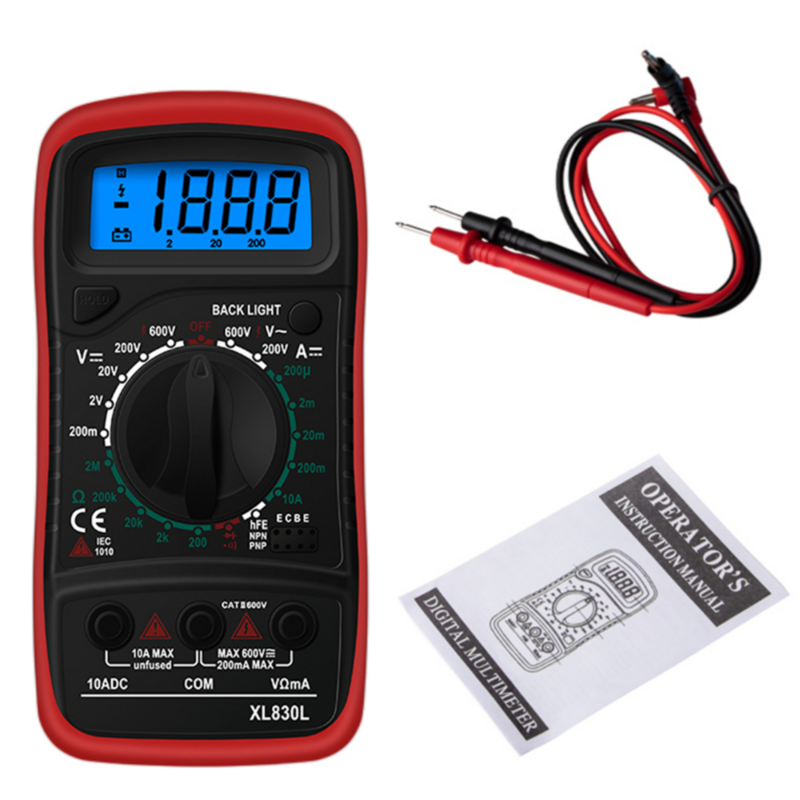 Xl830l handheld digital multímetro lcd backlight portátil ac/dc amperímetro voltímetro ohm tensão tester medidor multimetro