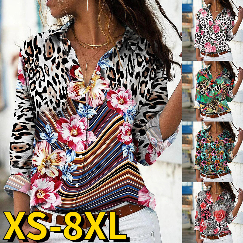 Женская блузка с цветочным принтом, элегантная винтажная блузка с длинным рукавом, V-образным вырезом и пуговицами, весна 2023