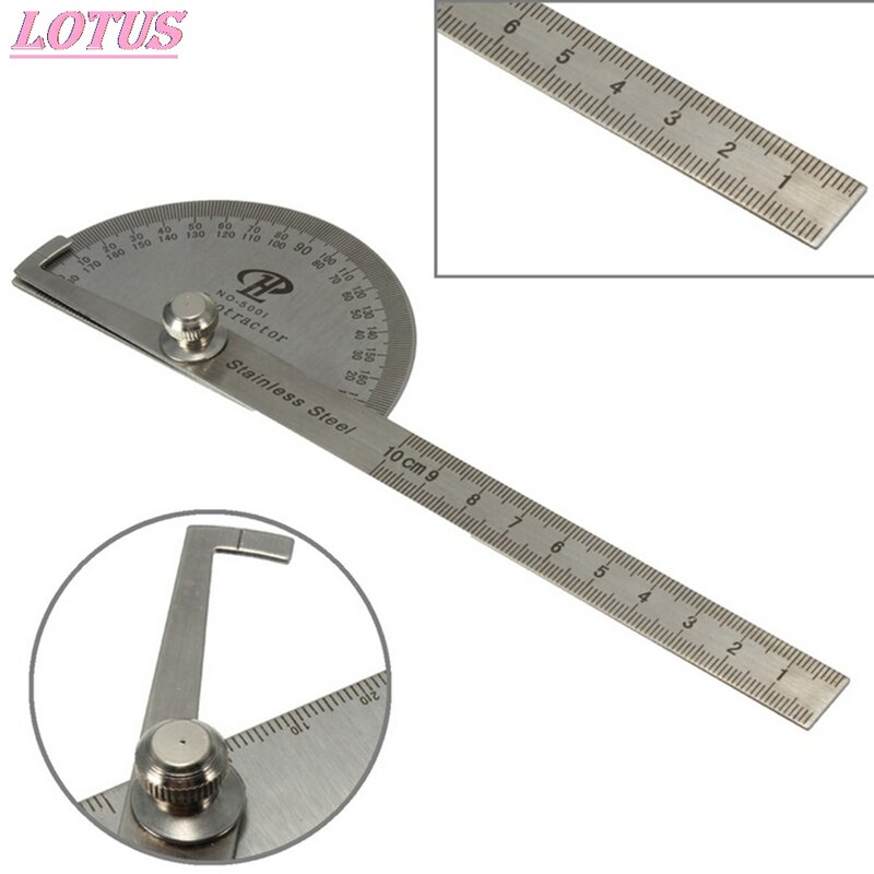 1 pces profissional 0-180 graus transferidor cabeça redonda de aço inoxidável 10cm régua medição & ferramentas de medição transferidor
