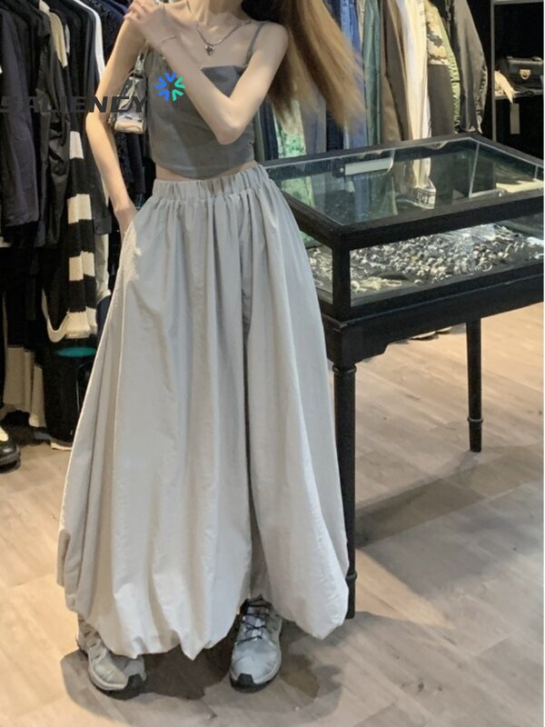 Faldas Midi Vintage Y2k para mujer, ropa de calle informal, faldas largas con cintura elástica, primavera 2024