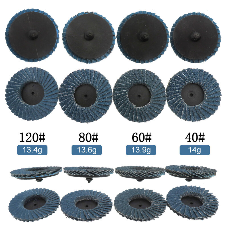 40 Pcs 2 Inch Quick Change Roll Lock Flap Disc 40/60/ 80/120 Grit Sanding Disc with Pad Holder Conditioning Disc for Die Grinder