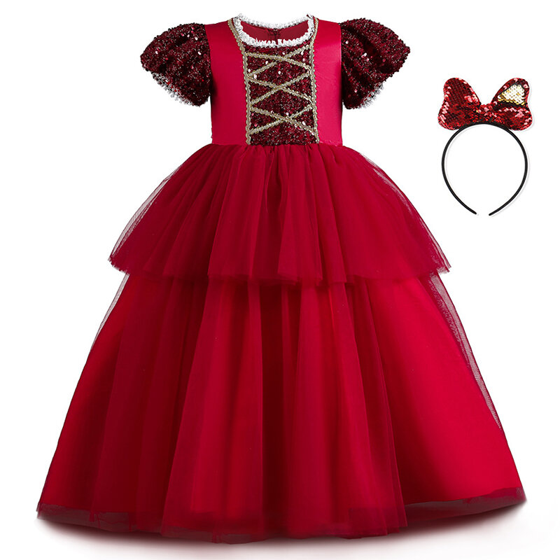 5〜14歳の女の子のためのスパンコールスカート,子供のファッション,泡の袖,ふくらんでいるドレス,クリスマスやパーティーのためのイブニングドレス