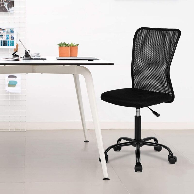 Silla de escritorio de malla con espalda media para el hogar y la Oficina, asiento ergonómico de ordenador sin brazos, giratorio, con soporte trasero ajustable