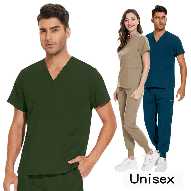 Combinaisons de jogging pour médecins, uniformes d'infirmière, manches courtes, col en V, pantalons à poches en Y, vêtements cliniques médicaux