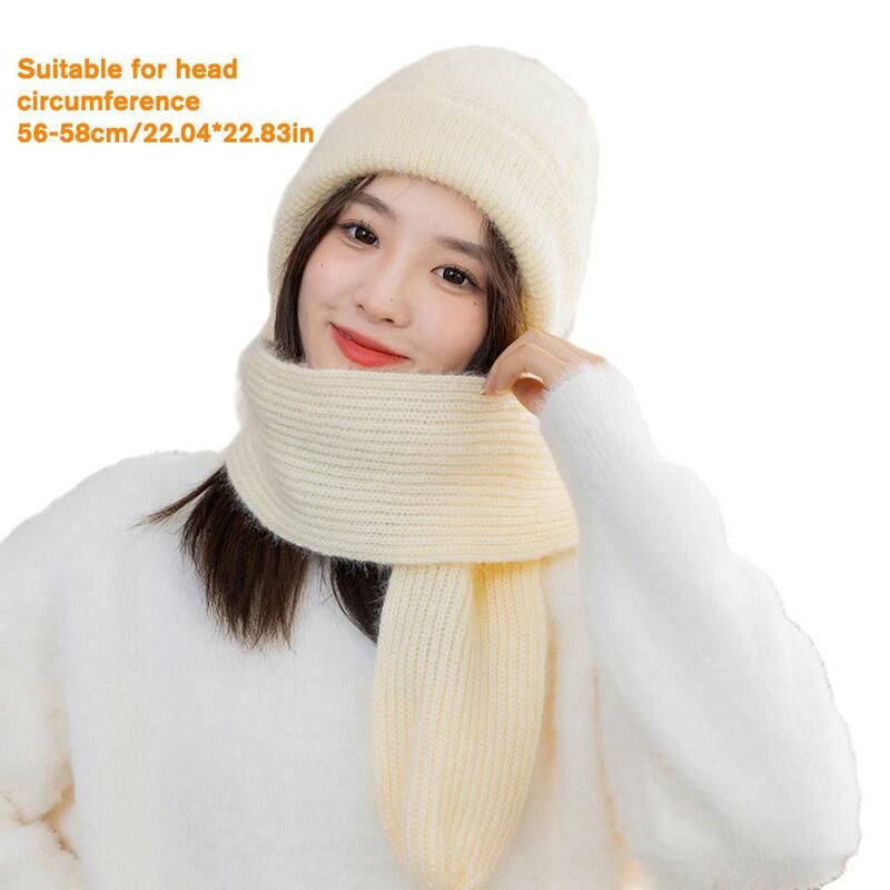 Зимняя вязаная шапка и шарф 2 в 1, шарф для защиты ушей от холода, теплые шапочки для девочек, ветрозащитные женские шапки для велоспорта и активного отдыха