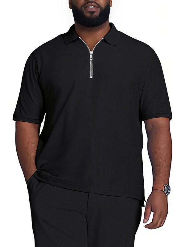 Herren Plus-Size-Sommer Kurzarm Polo-Shirt einfarbig Turn-Down-Kragen Reiß verschluss Polo-Shirt Männer lässig Streetwear männliche Tops