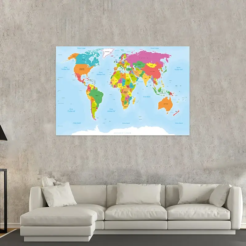 225*150cm In French The World Map Wall Poster Non-woven Canvas Painting Office Living Room Home Decor Children School Supplies