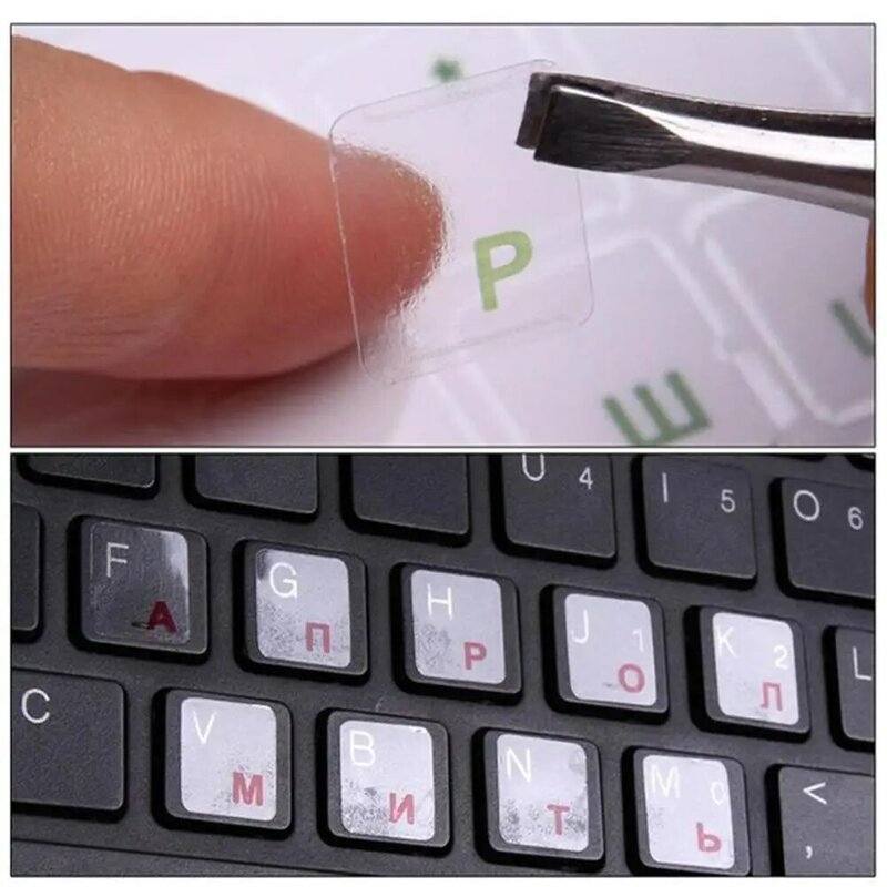 สติกเกอร์แป้นพิมพ์โปร่งใสภาษารัสเซียตัวอักษรสีดำสีขาวสำหรับคอมพิวเตอร์พีซีอุปกรณ์ป้องกันฝุ่นแล็ปท็อป