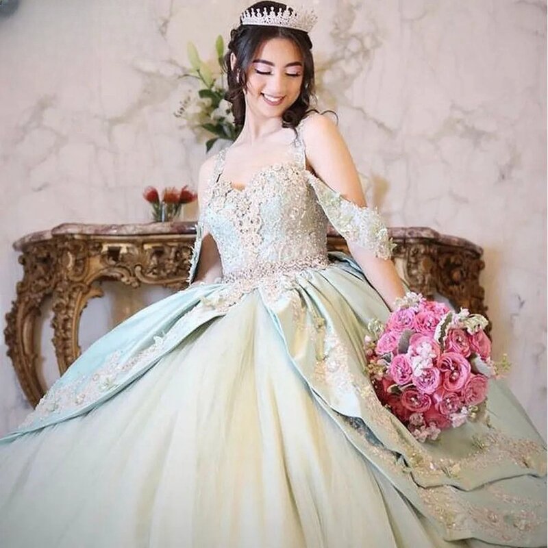 Princess Green Quinceanera Dress Party Elegant Bow Ball Gown Bride Robe Birthday Sweetheart Neck Bridal Dresses Vestido De Novia