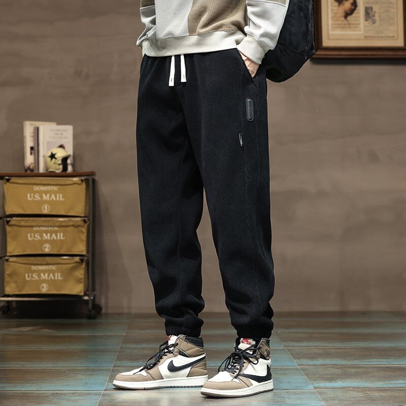 Winter New Arrival Casual Pants Men's Loose Ankle-length Solid Color Mid-waist Drawstring Casual Baisc Daily Corduroy Pants Male
