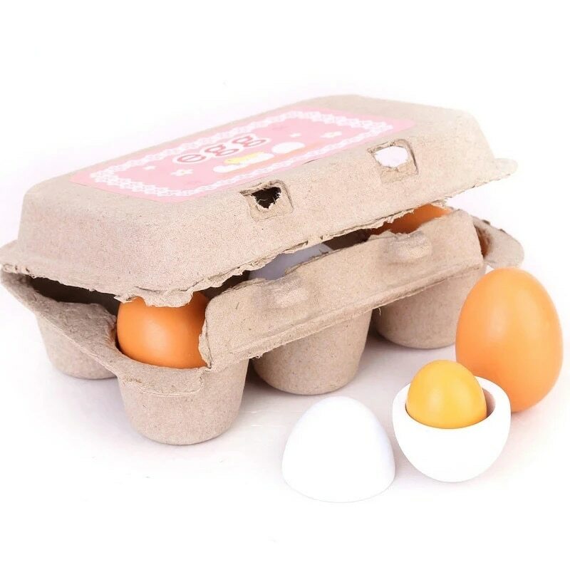 6 Buah Telur dengan Kotak Mainan Dapur Berpura-pura Belajar Memasak Makanan Mainan Bayi Pendidikan untuk Anak-anak Hadiah Aksesori Simulasi