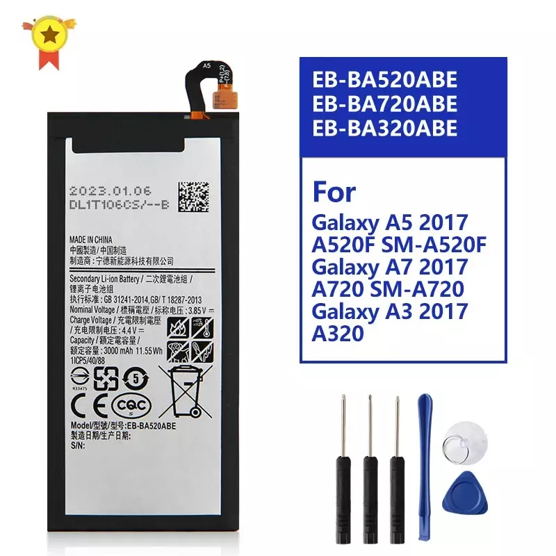 Batería de repuesto para Samsung Galaxy A5, 2017, A520F, SM-A520F, EB-BA520ABE, A7, 2017, A720, SM-A720, A3, 2017, A320