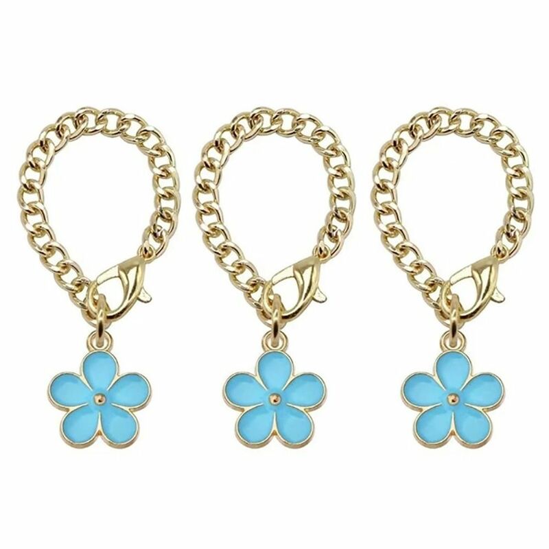 1Pcs Enamel Tags Cup Flower Charm Chain Pink Blue White Decorative Water Cup Handle Signs Metal Flower Charms