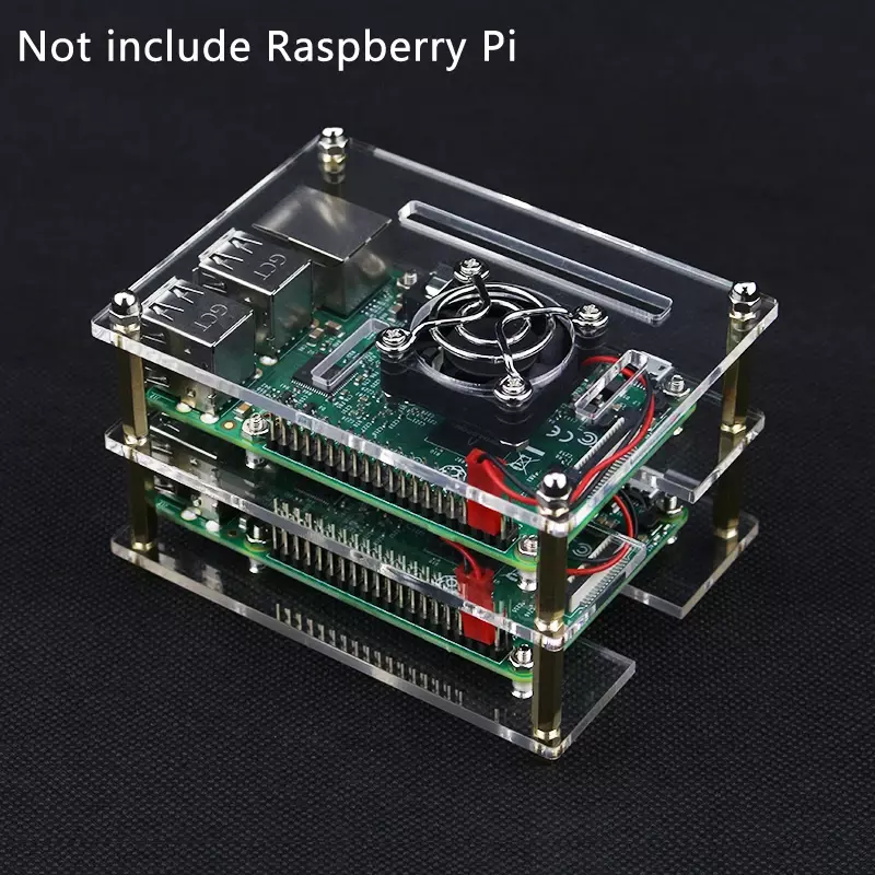 Caso acrílico para Raspberry Pi 4, gabinete transparente, ventilador de refrigeração, tampa do ventilador, 1-10 camada, modelo B, 3B Plus